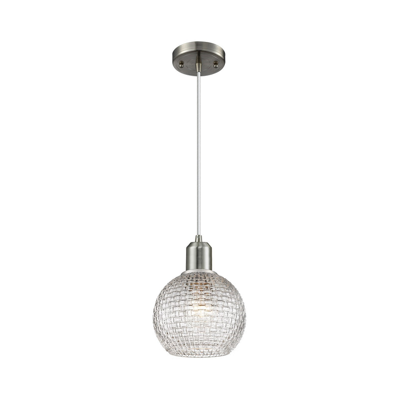 Innovations Athens 6in 1-Light Mini Pendant | Industrial Brushed Satin Nickel and Clear Basket Weave Glass | Kitchen Island & | Model 900-1P-SN-G122C-6CL