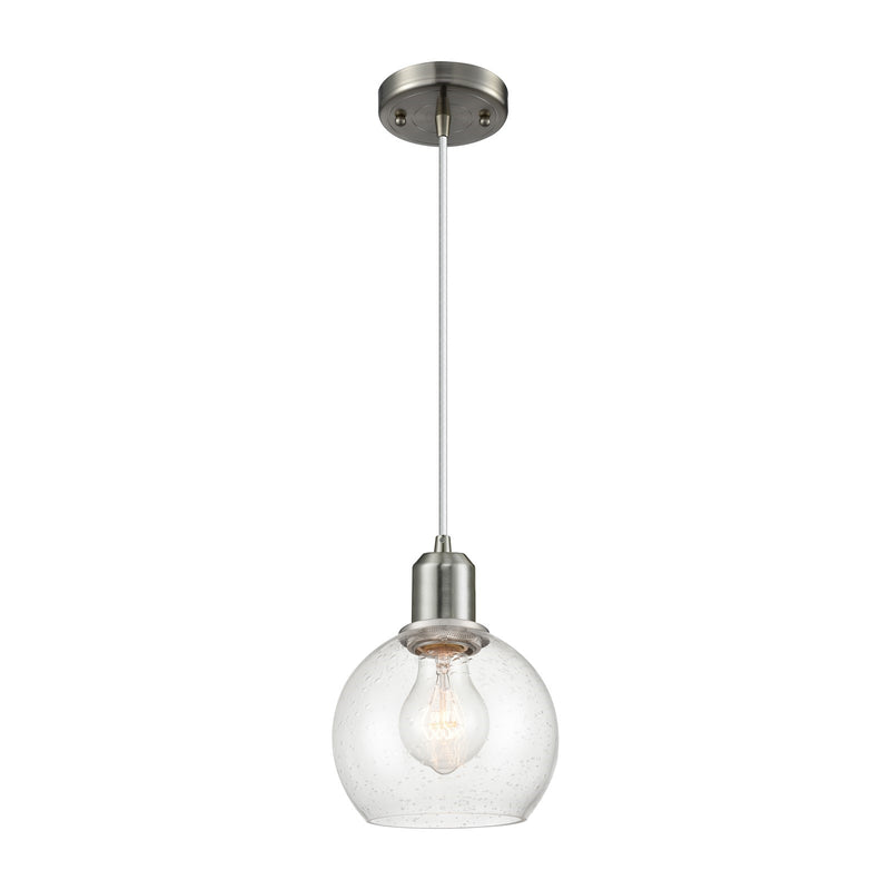 Innovations Athens 6in 1-Light Mini Pendant | Industrial Brushed Satin Nickel Steel and Seedy Glass | Kitchen Island & Dining | Model 900-1P-SN-G124-6