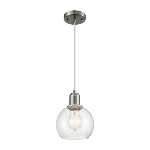 Innovations Athens 6in 1-Light Mini Pendant | Industrial Brushed Satin Nickel Steel and Seedy Glass | Kitchen Island & Dining | Model 900-1P-SN-G124-6