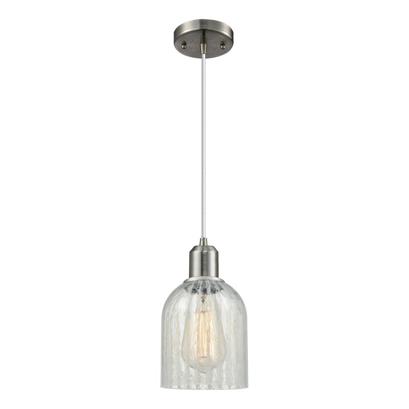 Innovations Caledonia 5in 1-Light Mini Pendant | Industrial Brushed Satin Nickel Steel and Mouchette Glass | Kitchen Island & | Model 900-1P-SN-G2511