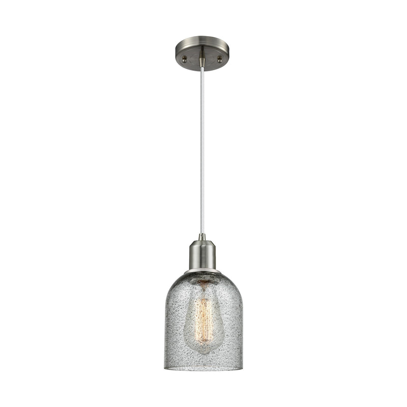 Innovations Caledonia 5in 1-Light Mini Pendant | Industrial Brushed Satin Nickel Steel and Charcoal Glass | Kitchen Island & Dining | Model 900-1P-SN-G257