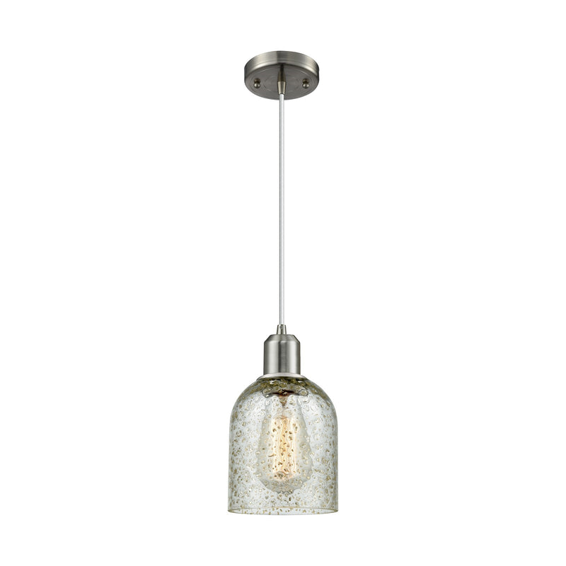 Innovations Caledonia 5in 1-Light Mini Pendant | Industrial Brushed Satin Nickel Steel and Mica Glass | Kitchen Island & Dining | Model 900-1P-SN-G259