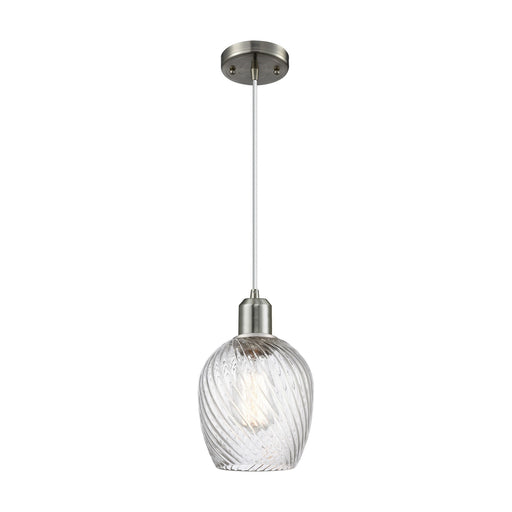 Innovations Lighting Salina 6in 1-Light Mini Pendant | Industrial Brushed Satin Nickel Steel and Clear Spiral Fluted Glass | Model 900-1P-SN-G292