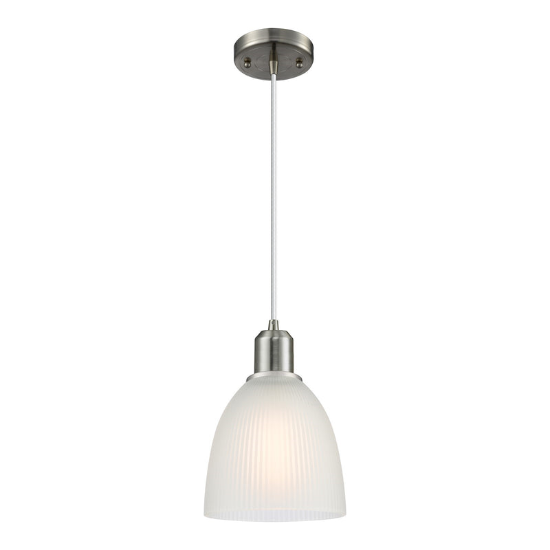 Innovations Castile 6in 1-Light Mini Pendant | Industrial Brushed Satin Nickel Steel and White Glass | Kitchen Island & Dining Room | Model 900-1P-SN-G381
