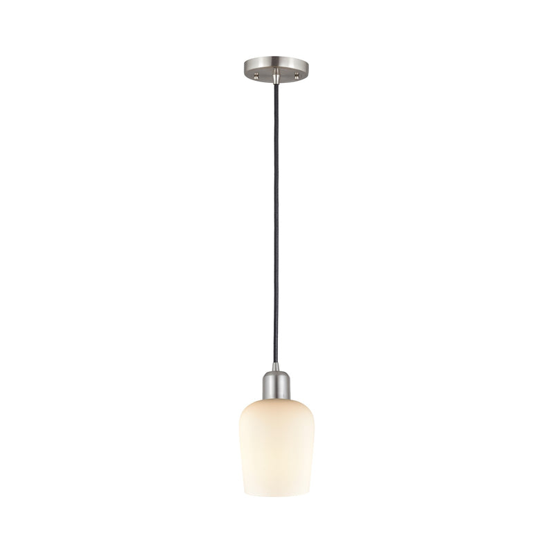 Innovations Remy 5.25in 1-Light Mini Pendant | Industrial Brushed Satin Nickel Steel and White Glass | Kitchen Island & Dining | Model 900-1P-SN-G4201