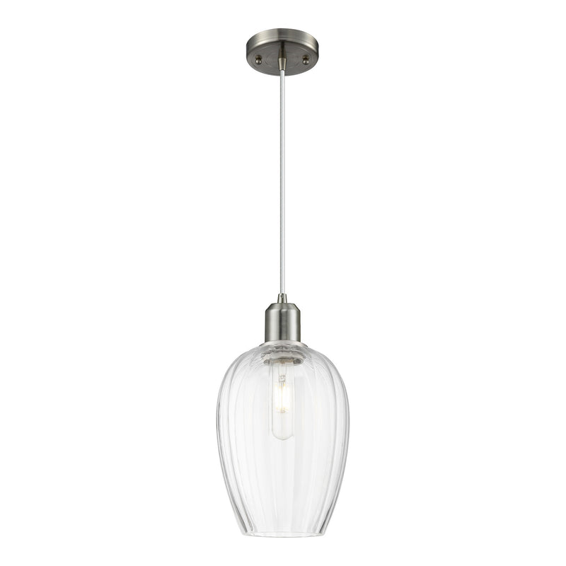Innovations Preston Flute 6.25in 1-Light Mini Pendant | Industrial Brushed Satin Nickel and Clear Glass | Kitchen Island & | Model 900-1P-SN-G457-6CL