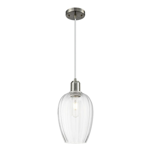 Innovations Preston Flute 6.25in 1-Light Mini Pendant | Industrial Brushed Satin Nickel and Clear Glass | Kitchen Island & | Model 900-1P-SN-G457-6CL