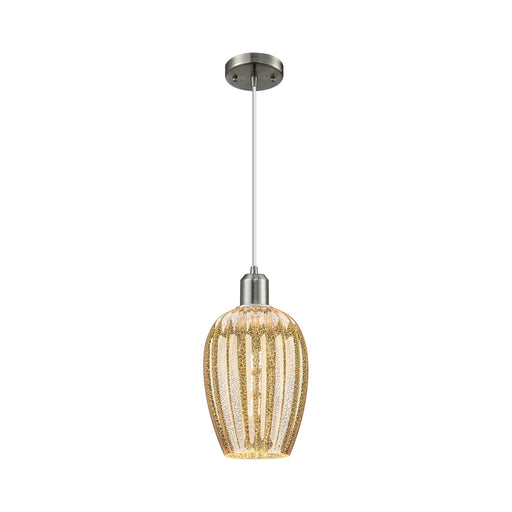 Innovations Preston Flute 6.25in 1-Light Mini Pendant | Industrial Brushed Satin Nickel and Mercury Glass | Kitchen Island & | Model 900-1P-SN-G457-6ME