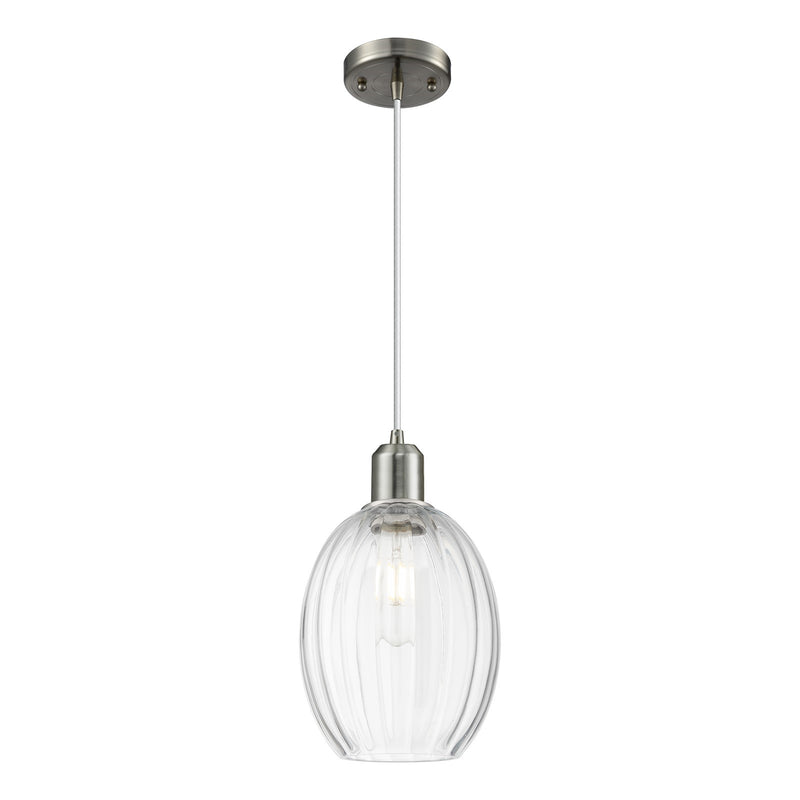 Innovations Preston Bulb 6.25in 1-Light Mini Pendant | Industrial Brushed Satin Nickel Steel and Clear Glass | Kitchen Island & | Model 900-1P-SN-G459-6CL