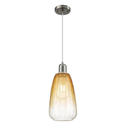 Innovations Brookhaven Almond 6in 1-Light Mini Pendant | Industrial Brushed Satin Nickel and Amber Glass | Kitchen Island & | Model 900-1P-SN-G480-6AM