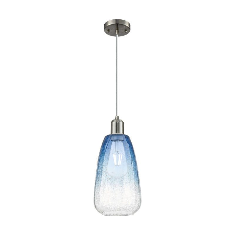 Innovations Brookhaven Almond 6in 1-Light Mini Pendant | Industrial Brushed Satin Nickel and Sapphire Blue Glass | Kitchen | Model 900-1P-SN-G480-6SB