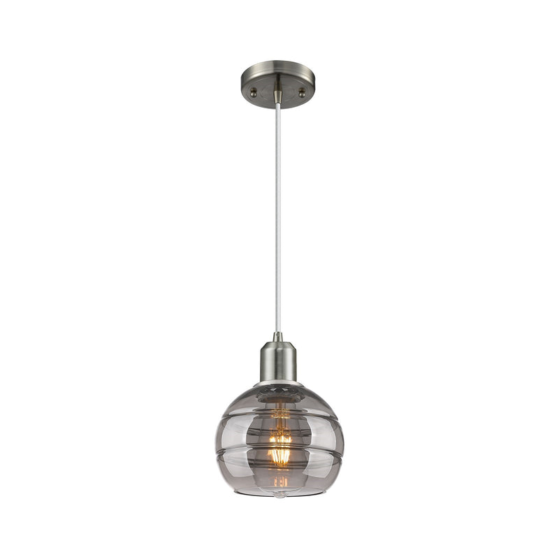 Innovations Rochester 6in 1-Light Mini Pendant | Industrial Brushed Satin Nickel Steel and Smoked Glass | Kitchen Island & | Model 900-1P-SN-G556-6SM