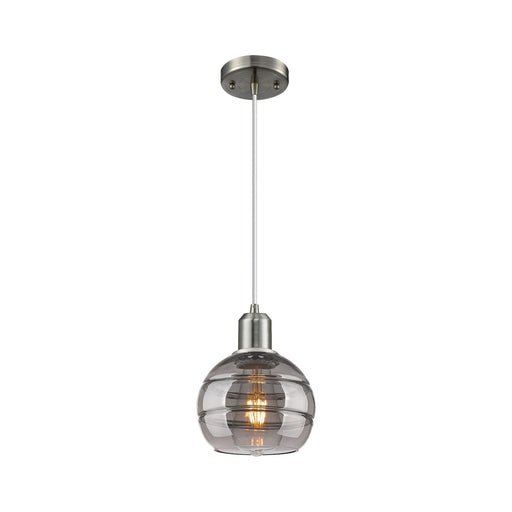 Innovations Rochester 6in 1-Light Mini Pendant | Industrial Brushed Satin Nickel Steel and Smoked Glass | Kitchen Island & | Model 900-1P-SN-G556-6SM