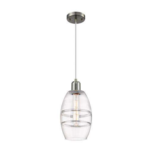Innovations Vaz 6in 1-Light Mini Pendant | Industrial Brushed Satin Nickel Steel and Clear Glass | Kitchen Island & Dining Room | Model 900-1P-SN-G557-6CL