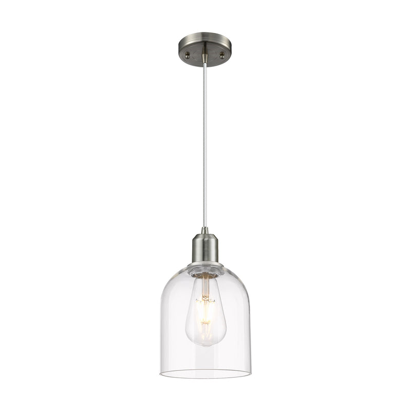 Innovations Bella 6in 1-Light Mini Pendant | Industrial Brushed Satin Nickel Steel and Clear Glass | Kitchen Island & Dining | Model 900-1P-SN-G558-6CL