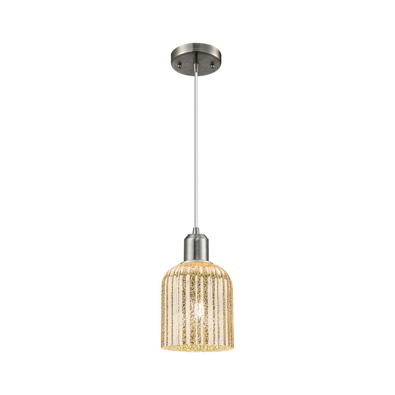 Innovations Bridal Veil 5in 1-Light Mini Pendant | Industrial Brushed Satin Nickel Steel and Mercury Ribbed Glass | Kitchen | Model 900-1P-SN-G559-5ME