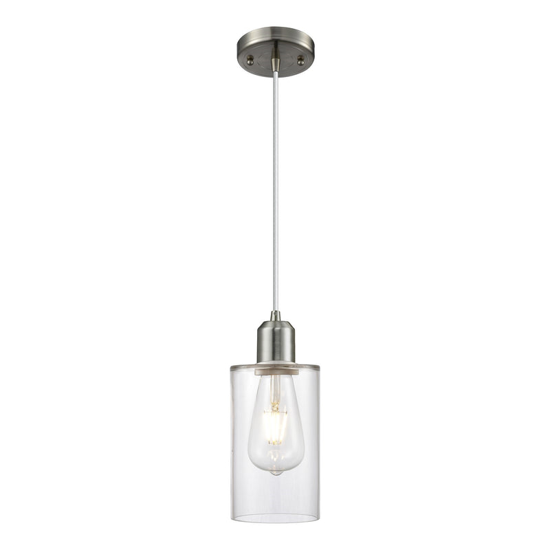 Innovations Clymer 4in 1-Light Mini Pendant | Industrial Brushed Satin Nickel Steel and Clear Glass | Kitchen Island & Dining Room | Model 900-1P-SN-G802