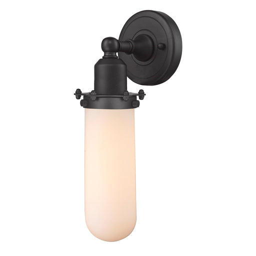 Innovations Centri 1-Light 5in Wall Sconce | Industrial Matte Black Steel and Matte White Frosted Glass | Bathroom & | Model 900-1W-BK-CE228-BK-W-LED