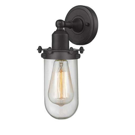 Innovations Centri 1-Light 4.5in Sconce | Industrial Matte Black Steel and Clear Glass | Damp Location Hallway & Bathroom | Model 900-1W-BK-CE231-BK-CL