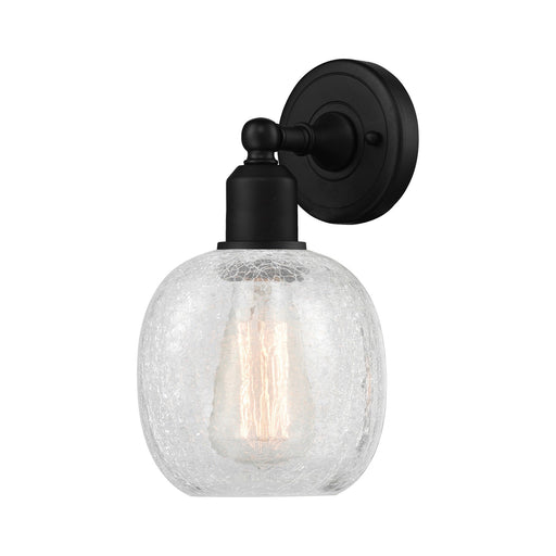Innovations Belfast 6in 1-Light Wall Sconce | Industrial Matte Black Steel and Clear Crackle Glass | Bedroom & Hallway Accent | Model 900-1W-BK-G105