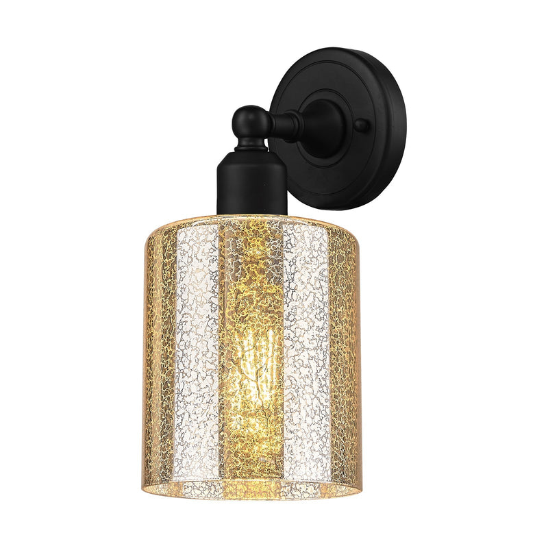 Innovations Cobbleskill 5in 1-Light Wall Sconce | Industrial Matte Black Steel and Mercury Glass | Damp Rated Living Room & Hallway | Model 900-1W-BK-G116