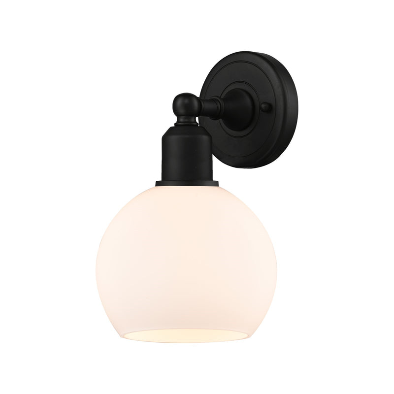 Innovations Athens 6in 1-Light Wall Sconce | Industrial Matte Black Steel and Matte White Glass | Bedroom & Hallway Accent | Model 900-1W-BK-G121-6