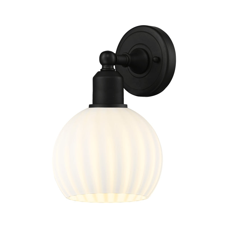 Innovations Lighting White Venetian 6in 1-Light Wall Sconce | Industrial Matte Black Steel and Matte Black Glass | Bathroom & | Model 900-1W-BK-G1217-6WV