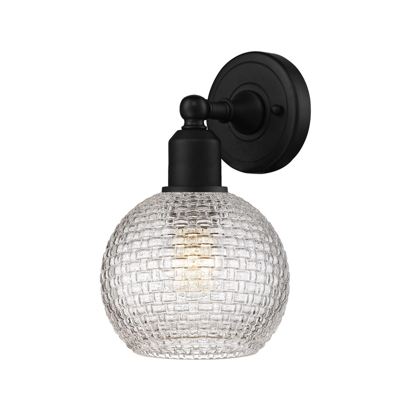 Innovations Athens 6in 1-Light Wall Sconce | Industrial Matte Black Steel and Clear Basket Weave Glass | Hallway & Bathroom | Model 900-1W-BK-G122C-6CL