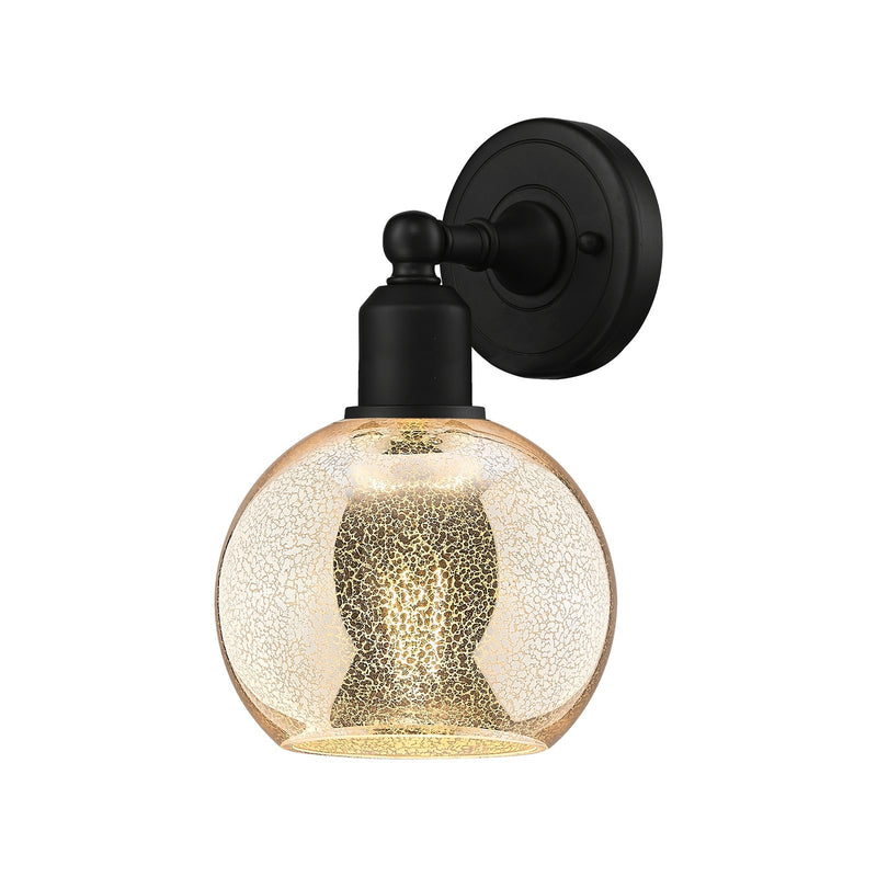 Innovations Athens 6in 1-Light Wall Sconce | Industrial Matte Black Steel and Mercury Glass | Bedroom & Hallway Accent | Model 900-1W-BK-G128-6