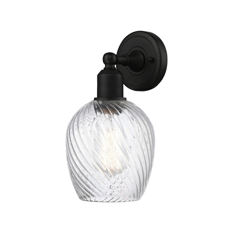 Innovations Salina 1-Light 6in Wall Sconce | Industrial Matte Black Steel and Clear Spiral Fluted Glass | Hallway & Bathroom Accent | Model 900-1W-BK-G292