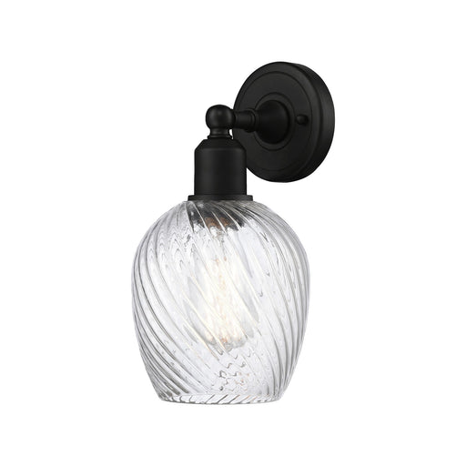 Innovations Salina 1-Light 6in Wall Sconce | Industrial Matte Black Steel and Clear Spiral Fluted Glass | Hallway & Bathroom Accent | Model 900-1W-BK-G292