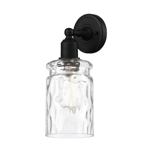 Innovations Candor 1-Light Wall Sconce | Industrial Matte Black Steel and Clear Waterglass Glass | Hallway & Bathroom Accent | Model 900-1W-BK-G352
