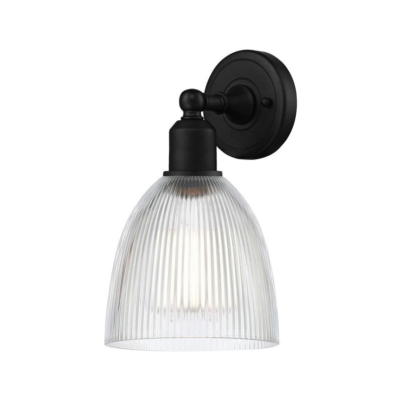 Innovations Castile 6in 1-Light Wall Sconce | Industrial Matte Black Steel and Clear Glass | Damp Rated Bedroom & Hallway | Model 900-1W-BK-G382