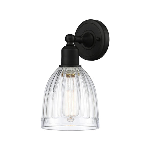 Innovations Brookfield 6in 1-Light Wall Sconce | Industrial Matte Black Steel and Clear Ribbed Glass | Hallway & Bedroom | Model 900-1W-BK-G442