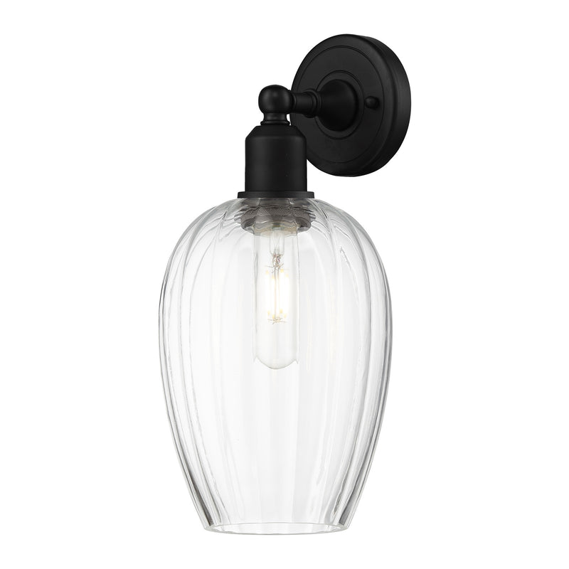 Innovations Preston Flute 6.25in 1-Light Wall Sconce | Industrial Matte Black Steel and Clear Glass | Bedroom & Hallway Accent | Model 900-1W-BK-G457-6CL