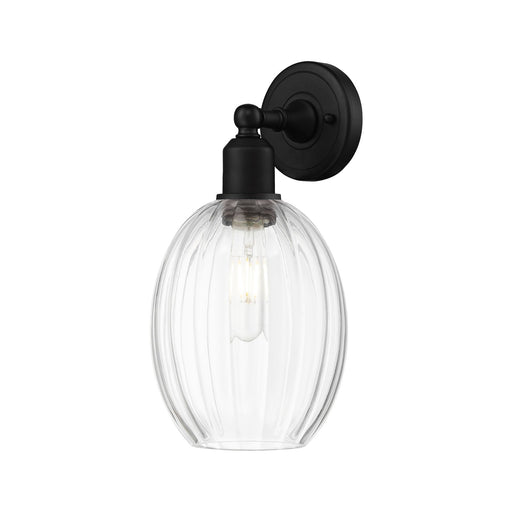 Innovations Preston Bulb 6.25in 1-Light Wall Sconce | Industrial Matte Black Steel and Clear Glass | Bedroom & Hallway Accent | Model 900-1W-BK-G459-6CL