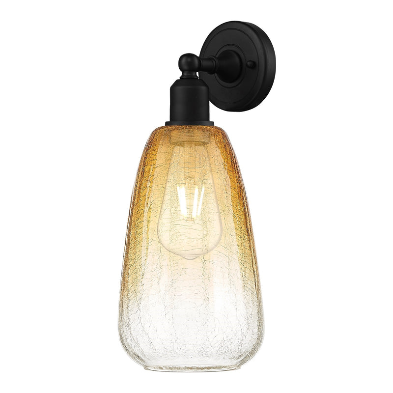 Innovations Brookhaven Almond 6in 1-Light Wall Sconce | Industrial Matte Black Steel and Amber Glass | Living Room & Hallway | Model 900-1W-BK-G480-6AM