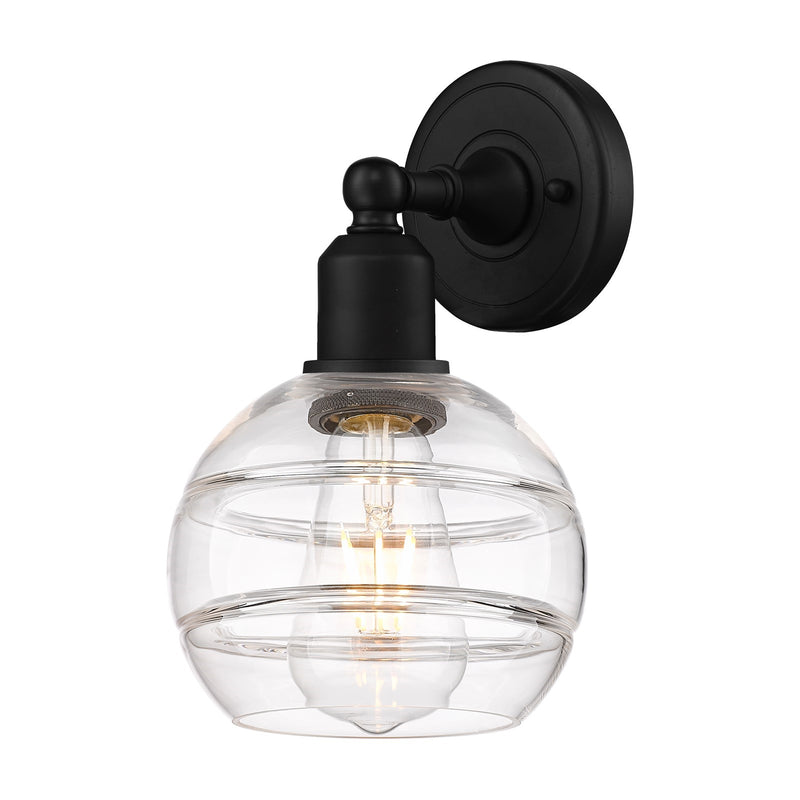Innovations Rochester 6in 1-Light Wall Sconce | Industrial Matte Black Steel and Clear Glass | Bedroom & Hallway Accent | Model 900-1W-BK-G556-6CL