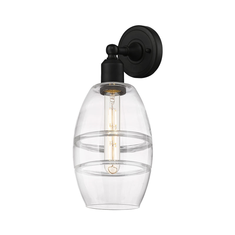 Innovations Vaz 6in 1-Light Wall Sconce | Industrial Matte Black Steel and Clear Glass | Bedroom & Hallway Accent | Model 900-1W-BK-G557-6CL