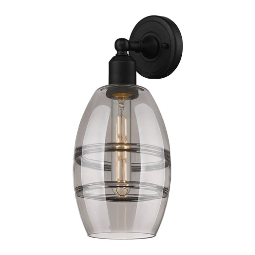 Innovations Vaz 6in 1-Light Wall Sconce | Industrial Matte Black Steel and Light Smoke Glass | Bedroom & Hallway Accent | Model 900-1W-BK-G557-6SM