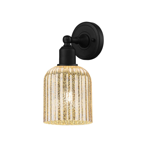 Innovations Bridal Veil 1-Light 5in Sconce | Industrial Matte Black Steel and Mercury Ribbed Glass | Damp Rated Bathroom & | Model 900-1W-BK-G559-5ME