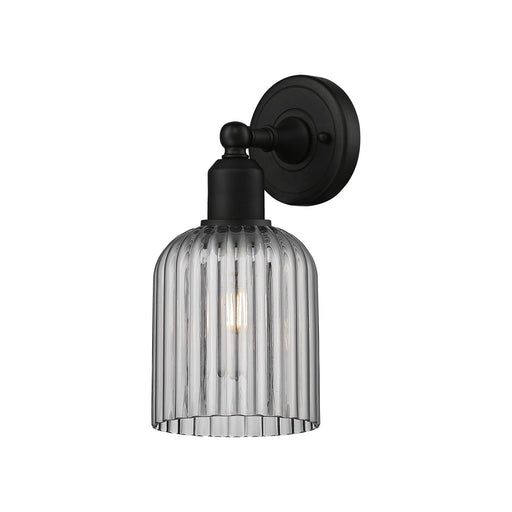 Innovations Bridal Veil 1-Light 5in Sconce | Industrial Matte Black Steel and Light Smoke Ribbed Glass | Bedroom & Hallway | Model 900-1W-BK-G559-5SM