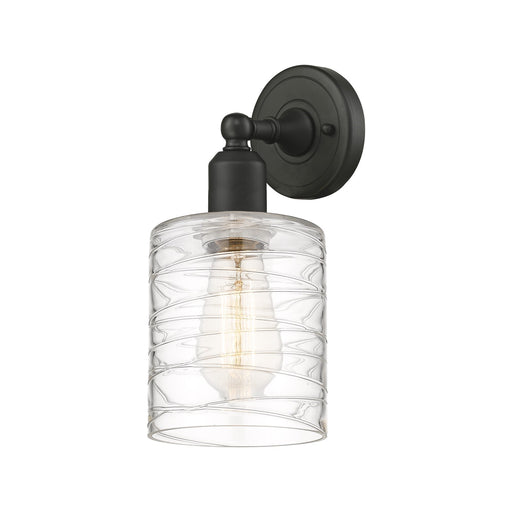 Innovations Cobbleskill 5in 1-Light Wall Sconce | Industrial Oil Rubbed Bronze Steel and Deco Swirl Glass | Damp-Rated Hallway & | Model 900-1W-OB-G1113