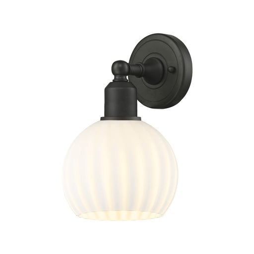 Innovations White Venetian 6in 1-Light Wall Sconce | Industrial Oil Rubbed Bronze Steel and White Venetian Glass | Damp Rated | Model 900-1W-OB-G1217-6WV