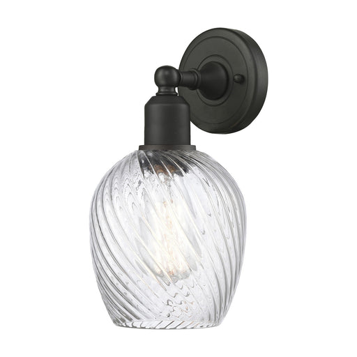 Innovations Salina 1-Light Wall Sconce | Industrial Oil Rubbed Bronze Steel and Clear Spiral Fluted Glass | Damp-Rated Bathroom & | Model 900-1W-OB-G292