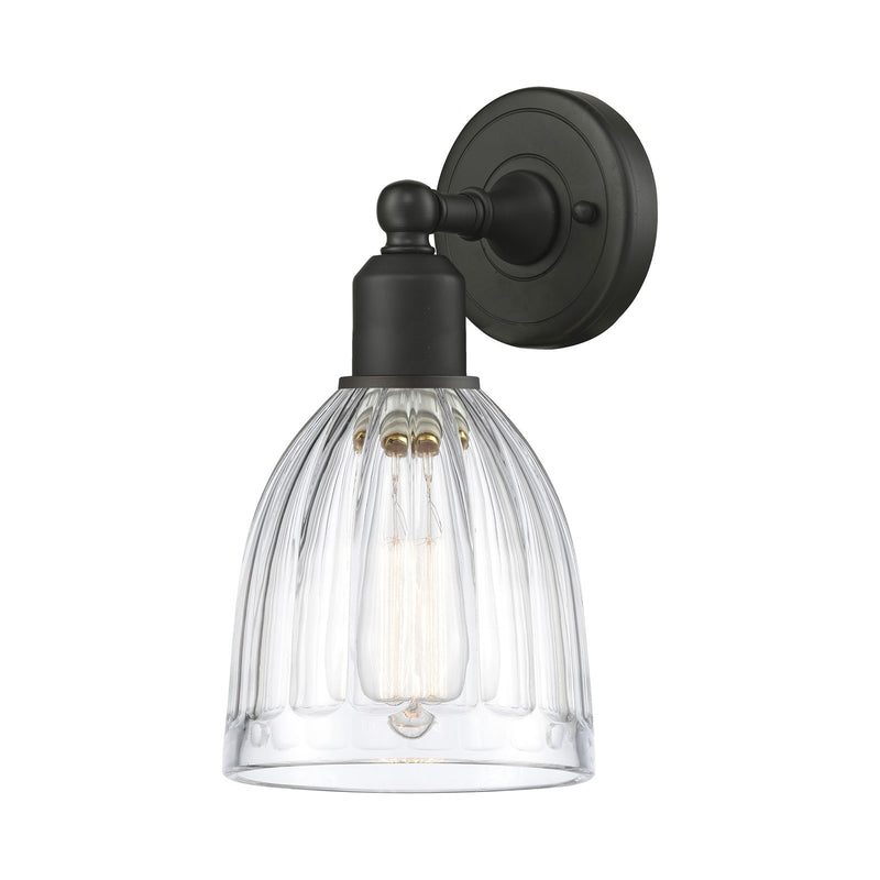 Innovations Brookfield 1-Light Wall Sconce | Industrial Oil Rubbed Bronze Steel and Clear Ribbed Glass | Living Room & Hallway | Model 900-1W-OB-G442
