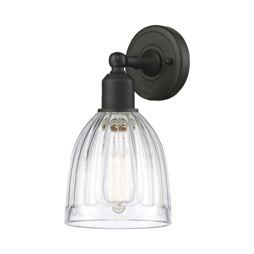 Innovations Brookfield 1-Light Wall Sconce | Industrial Oil Rubbed Bronze Steel and Clear Ribbed Glass | Living Room & Hallway | Model 900-1W-OB-G442