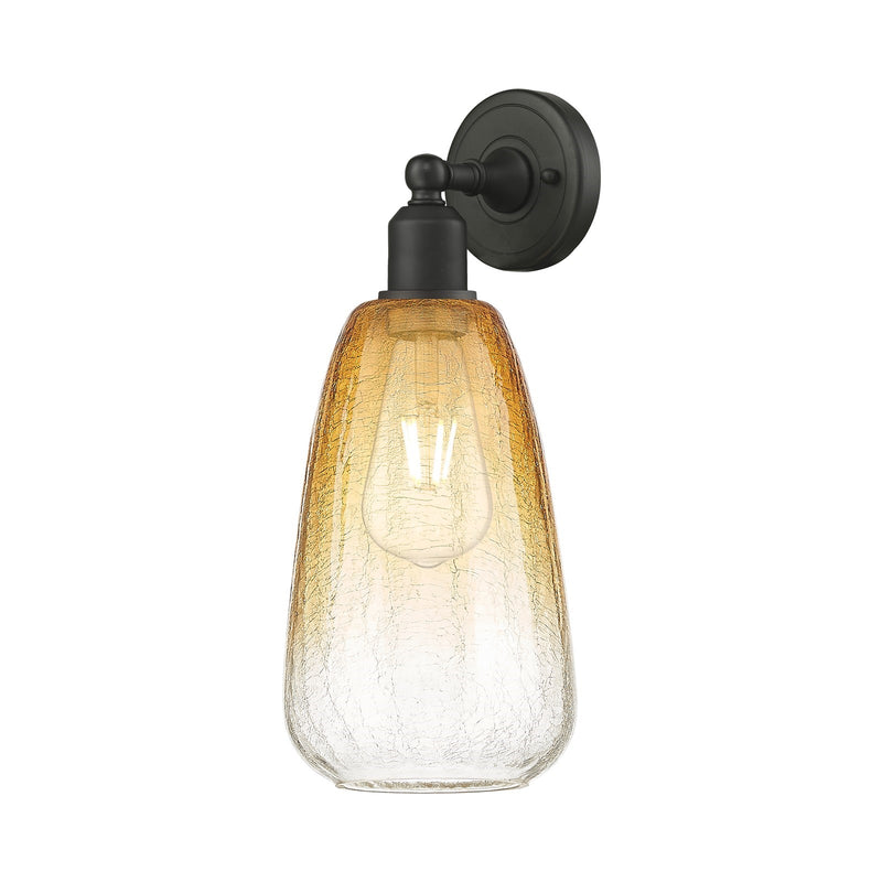 Innovations Brookhaven Almond 6in 1-Light Wall Sconce | Industrial Oil Rubbed Bronze Steel and Amber Glass | Damp Rated | Model 900-1W-OB-G480-6AM