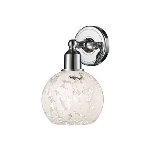 Innovations White Mouchette 6in 1-Light Wall Sconce | Industrial Polished Chrome Steel and White Mouchette Glass | Bathroom & | Model 900-1W-PC-G1216-6WM