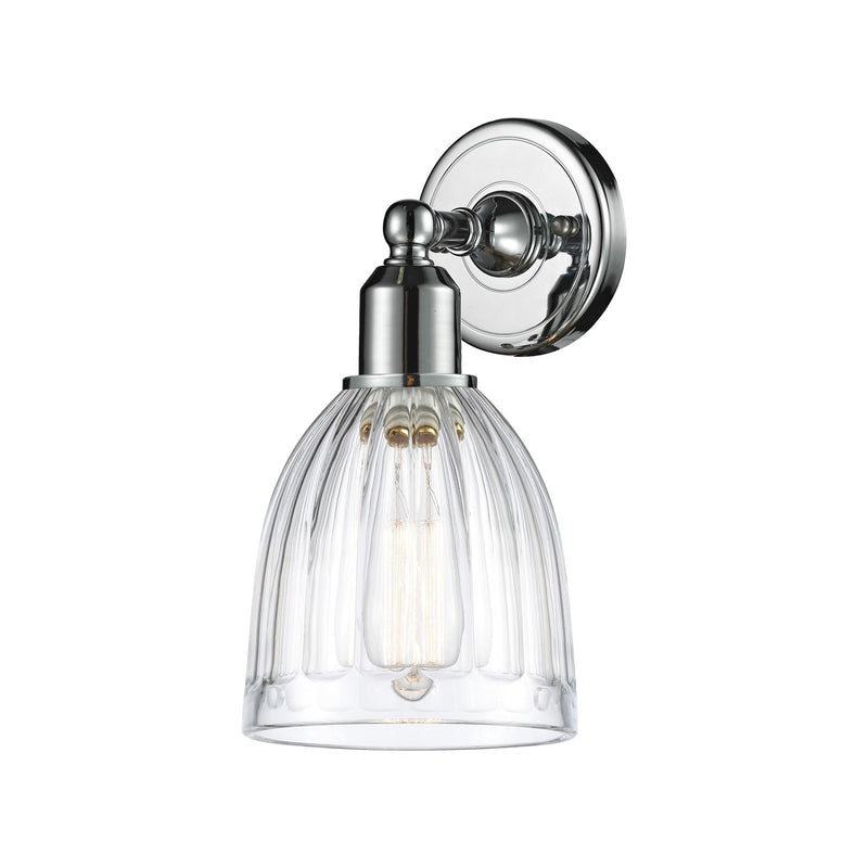 Innovations Brookfield 5.75in 1-Light Wall Sconce | Industrial Polished Chrome and Clear Ribbed Glass | Bathroom & Hallway Accent | Model 900-1W-PC-G442
